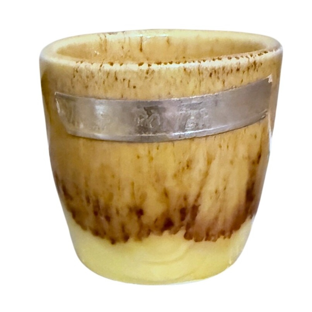 Vintage Winart Pottery Yellow Drip Glaze Jigger Shot Glass Miami OK Label 1-3/4"